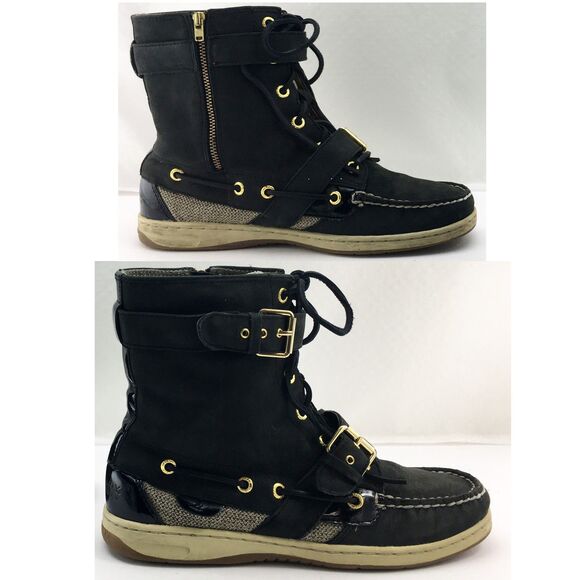 Sperry Top-Sider Black Huntley Buckle Side Zip Deck Ankle Boots - Women's 8 M - Picture 1 of 9